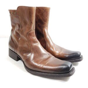 Aldo Mens Brown Leather Ankle Boots Size 9 With Side Zipper & Stud Details Leath